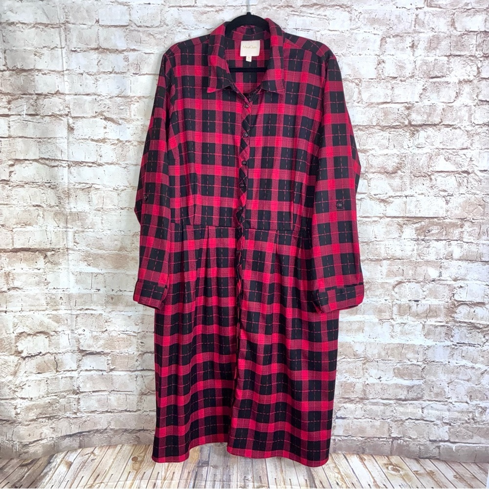 Modcloth Red Plaid Flannel Button Down Dress Size 3X